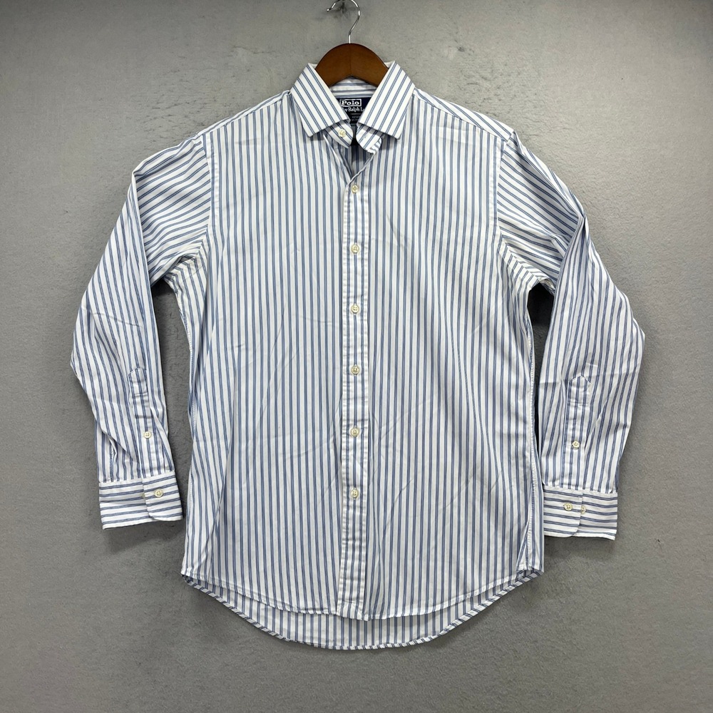 Polo Ralph Lauren Shirt Mens 15.5 Blue Striped Regent Custom Oxford Long Sleeve